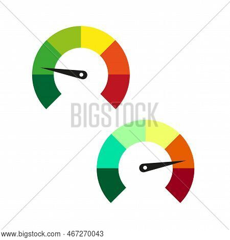 Set With Red Speedometer Icons. Vector Illustration. Stock Image.