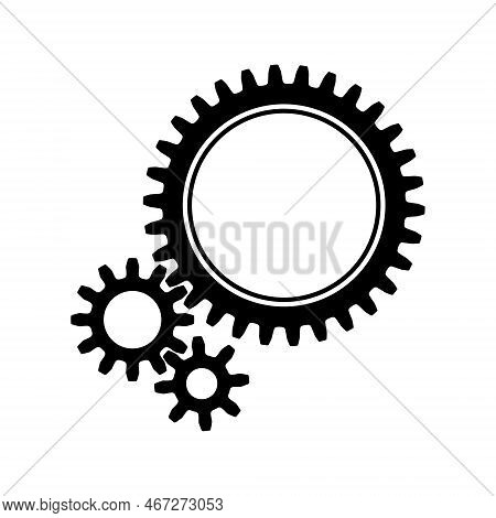 3 Sizes Of Mechanical Cogwheels, Small 8 Teeth, Medium 12 Teeth And Large 30 Teeth. Black Silhouette