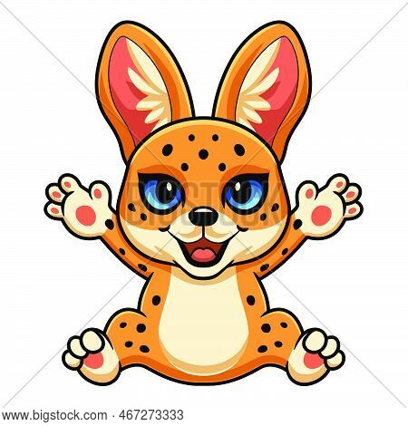 Vector Illustration Of Cute Serval Cat Cartoon Sitting