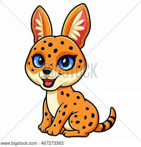 Vector Illustration Of Cute Serval Cat Cartoon Sitting