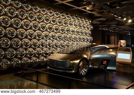Warsaw, Poland - Jul 11: Mercedes Benz F 015 Concept Car At Copernicus Science Centre In Warsaw, Pol