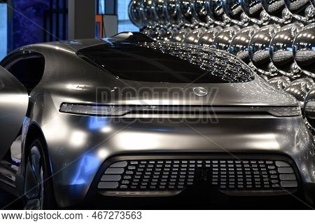 Warsaw, Poland - Jul 11: Mercedes Benz F 015 Concept Car At Copernicus Science Centre In Warsaw, Pol