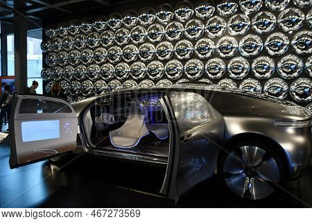 Warsaw, Poland - Jul 11: Mercedes Benz F 015 Concept Car At Copernicus Science Centre In Warsaw, Pol