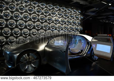Warsaw, Poland - Jul 11: Mercedes Benz F 015 Concept Car At Copernicus Science Centre In Warsaw, Pol