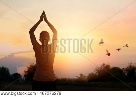 Respect And Pray On Beautiful Nature Background