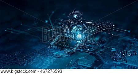 Background With Glowing Lights Security Lock Business