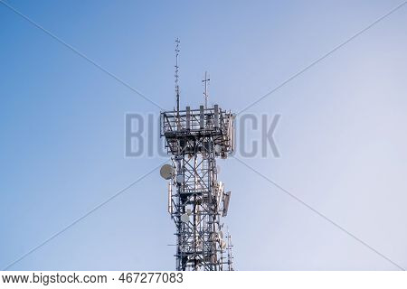 Radio, Communication And Cell Tower On Blue Sky Background. Australia
