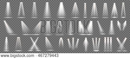 Scene Light Beam. Stage Spotlight Overlay Effects, Spot Lamp Projection And Show Illumination Vector