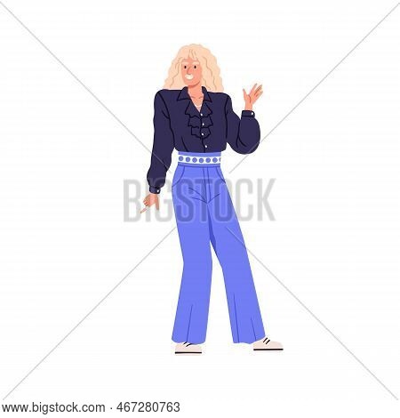 Man In Fashion Apparel In Retro 1980s Style. Character Of 80s Eighties, Wearing Stylish Clothes. Hap