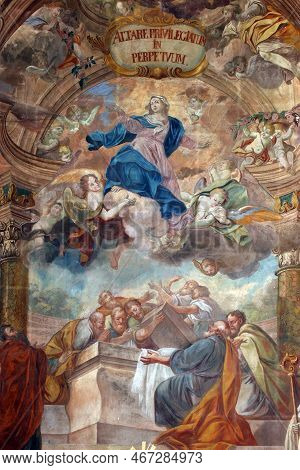 Samobor, Croatia - March 28, 2013: Church Of The Assumption Of The Virgin Mary In Samobor, Croatia O