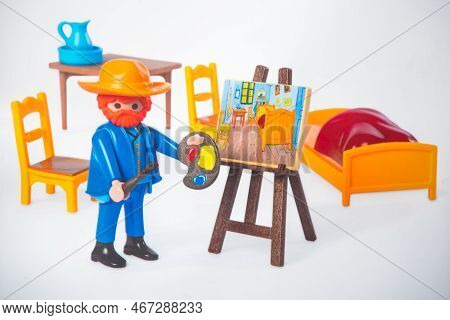 Amsterdam, Netherlands. December 2022. Vincent Van Gogh As A Play Mobil Figure. High Quality Photo