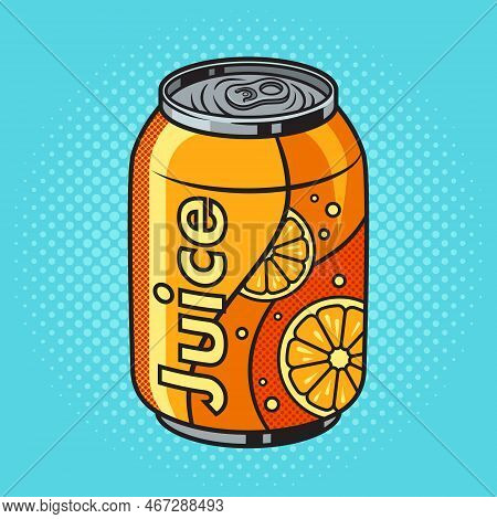 Orange Drink Juice In Can Pinup Pop Art Retro Vector Illustration. Comic Book Style Imitation.