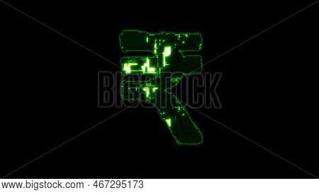 Rupee Sign, Glowing Hi-tech Digital Cyberpunk Green Font On Black, Isolated - Object 3d Illustration