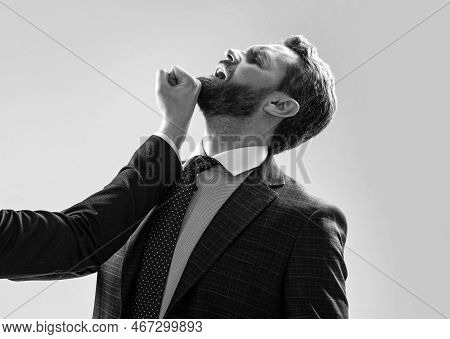 Professional Man Manager In Suit Got Blow Jaw Punch Fisticuff, Workplace Violence.