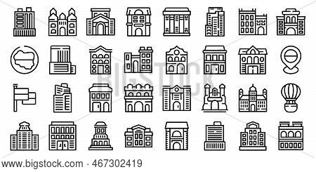 Warsaw Icons Set Outline Vector. Europe City. Capital Building