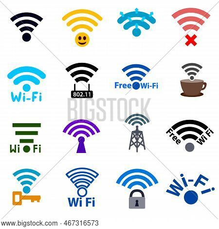 Wi-fi Network Icons Set. Wifi Access Point With Waves Access Point With Waves