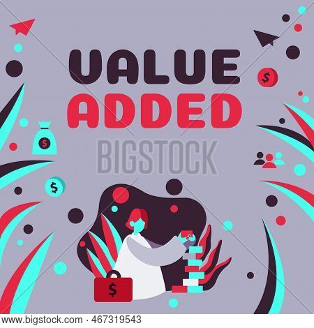 Conceptual Caption Value Added. Word For The Extra Value Created Over And Above The Original Value