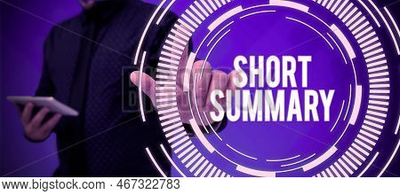 Text Sign Showing Short Summary. Word For Brief Statement Of Main Points Clear