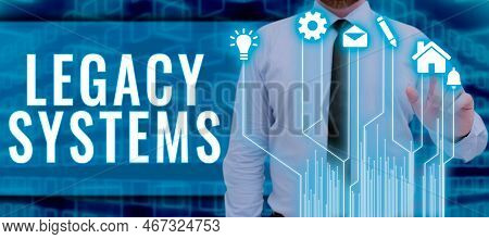 Text Showing Inspiration Legacy Systems. Word For Old Method Technology Computer System Or Applicati