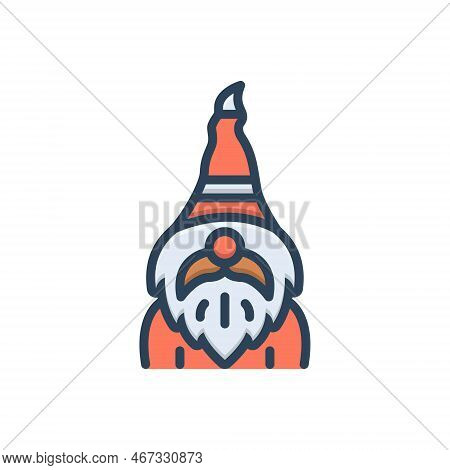Color Illustration Icon For Gnome Dwarf Midget Pygmy Santa Enchanter Fairy Mythical Smiling Gardenin