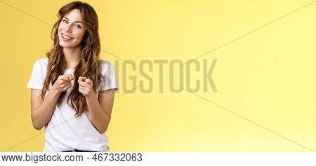 You Can Do It. Cheerful Supportive Enthusiastic Curly-haired Girl Makeup Artistis Encourage Girlfrie