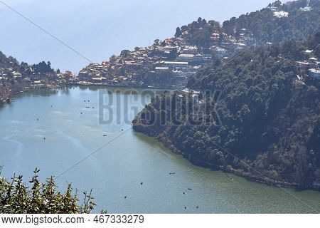 Full View Of Naini Lake During Evening Time Near Mall Road In Nainital, Uttarakhand, India, Beautifu