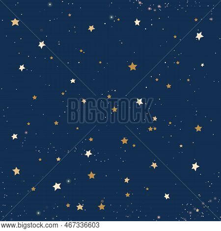 Sky Star Pattern, Space Background, Magic Galaxy. Gold And Blue Night, Sparkle Constellation, Golden