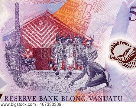 Man Sand Drawing And Dancers From Vanuatu Money - Vatu