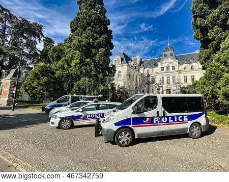 Annecy, France - October 15 2021 : A Row Of French National Police Cars Have Been Parked Infront Of 