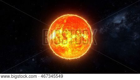 3d Sun Isolate On Black .4k Closeup Sun View From Space. Waving Lava Upon The Sun Surface. 3d Render