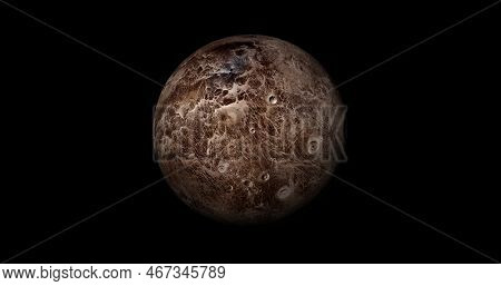 Fictional Planet Sun Rise In Dark Background With Stars. Front View Of Haumea Planet From Space. Ful