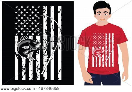 Fishing T-shirt. Usa Fishing Flag Gift For Fisherman. Fisher Tee Shirt Cool Fishing Shirts.