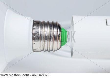 White Lamp Socket And Lamp Bulb, Electric Cartridge For Light Bulbs, Lamp Holder, Light Fitting.