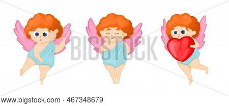 Cute Cupid Character With Arrows And Hearts. Valentine S Day Eleient. Angel With Wings.