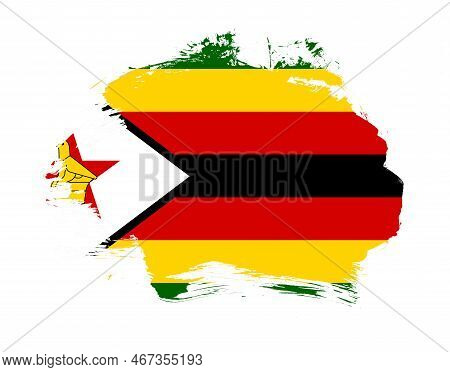 Zimbabwe Flag Painted On Minimal Brush Stroke Background