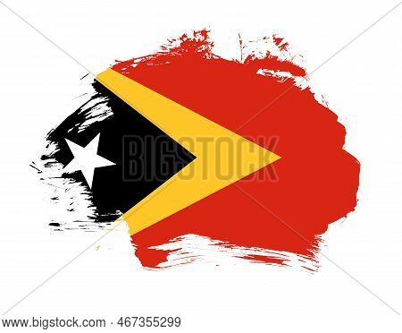 East Timor Flag Painted On Minimal Brush Stroke Background