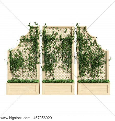 3d Illustration Of Set Bench Planter With Trellis Isolated On White Background