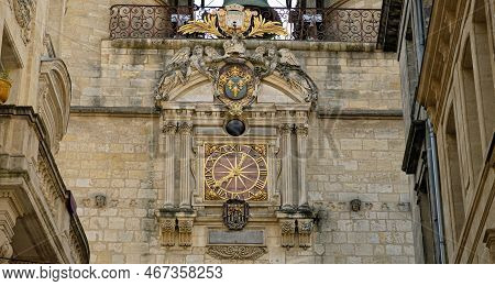 Historic District Of Bordeaux, France. Detail Of The One Of The Two Clocks Of The Big Bell, The Belf