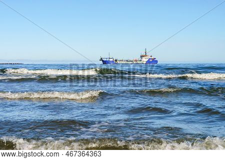 A Vessel For Deepening And Cleaning Water Bodies. Dredging Vessel Technical Fleet. Extraction Of Non