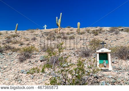 La Poma, Argentina - April 11, 2022: The Holy Hill And The Statue Of Christ