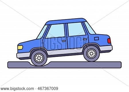 A Car Gets Into An Accident Because Of A Hole In The Road. Big Pothole On The Road. Flat Vector Illu