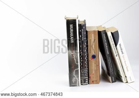 Nova Bana, Slovakia - December, 15, 2022 : Selection Of Haruki Murakami Books On White Background.