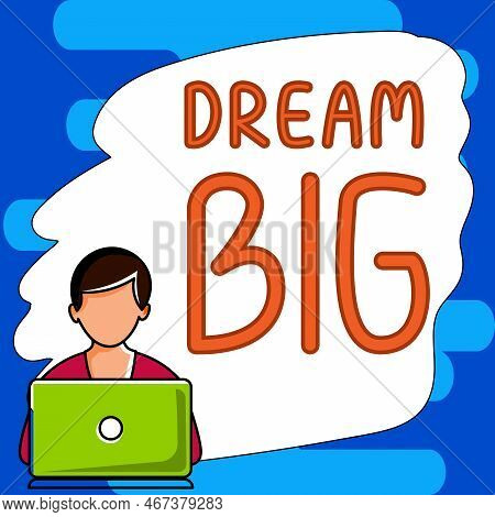 Conceptual Display Dream Big. Word Written On To Think Of Something High Value That You Want To Achi