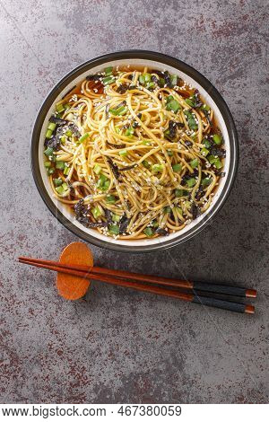 Memil Guksu Is A Traditional South Korean Soba Noodle Soup With Green Onions And Seaweed Closeup In 