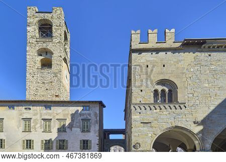 Italy, Bergamo, The Campanone Tower And The Palace Of Reason Seen From Cathedral Square