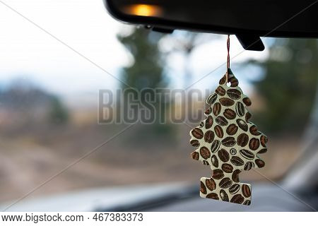 Miercurea Ciuc, Romania- 18 December 2022: Hanging Wunder Baum Coffee Beams Air Freshener On Car Int