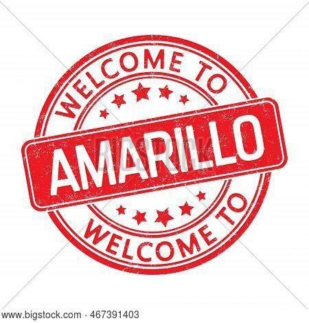 Welcome To Amarillo. Impression Of A Round Stamp With A Scuff. Flat Style