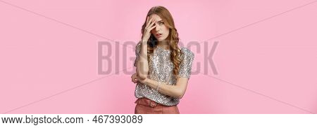 Pissed Arrogant Irritated Snobbish Rich European Girl Wearing Stylish Outfit Roll Eyes Annoyed Pisse