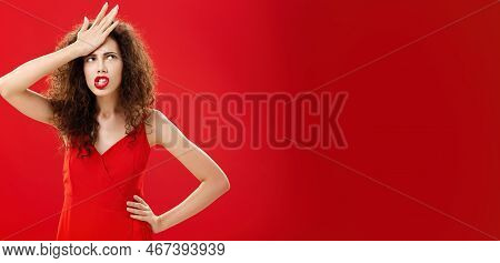 Woman Feeling Irritated Of Stupid Waiter Messing Up Order Punching Forehead From Annoyance Rolling E
