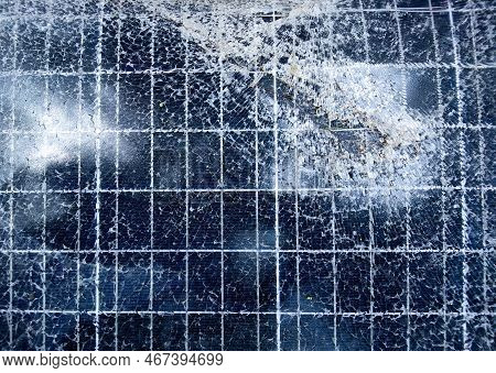 Texture Of Broken Destroyed Solar Panel On The Ground.